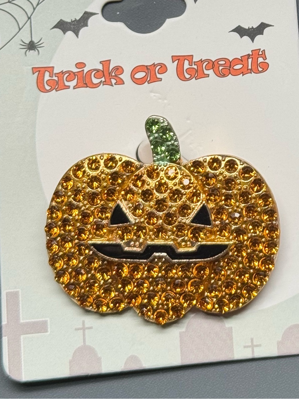 Crystal Pumpkin Brooch - Halloween Sparkle Accent